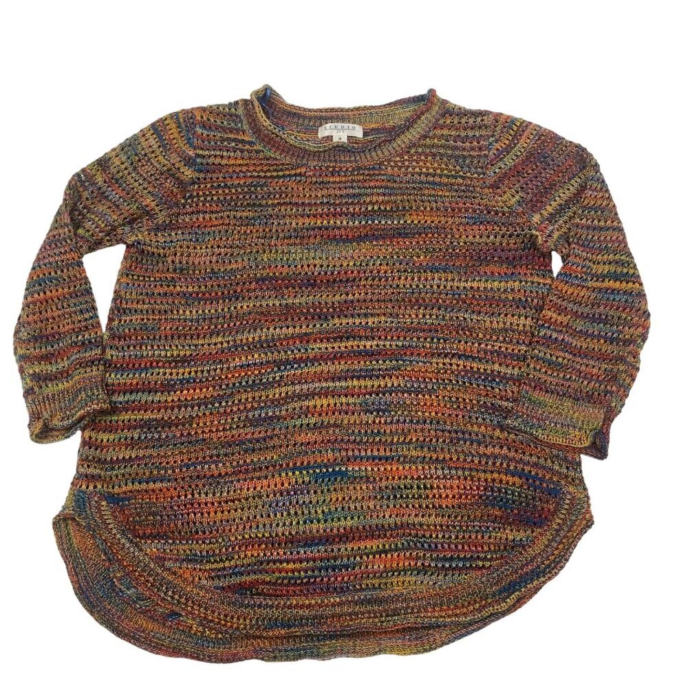 Studio JPR Multicolor Open Knit Sweater Multicolor Red Womens Medium